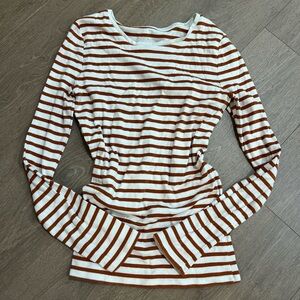 A New Day Fitted Asymmetrical White and Brown Long Sleeve Tee